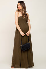 Olive Smocked Strapless Wide Leg Maternity Jumpsuit