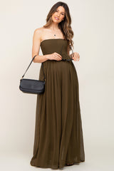 Olive Smocked Strapless Wide Leg Maternity Jumpsuit