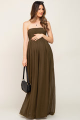 Olive Smocked Strapless Wide Leg Maternity Jumpsuit