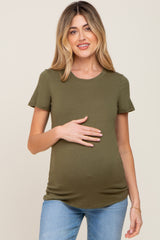 Olive Basic Crew Neck Maternity Tee