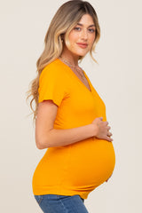 Orange Basic V-Neck Maternity Tee