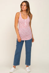 Pink Floral Button Accent Tank Top