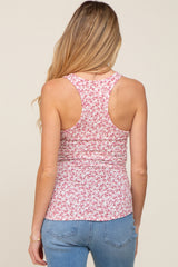 Pink Floral Button Accent Maternity Tank Top