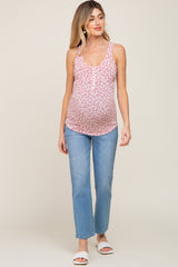 Pink Floral Button Accent Maternity Tank Top