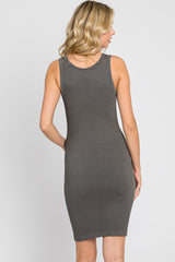 Charcoal Sleeveless Ribbed Knit Fitted Dress