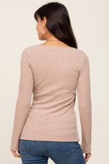 Taupe Ribbed Long Sleeve Wrap Nursing Top