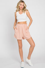 Peach Linen Ruffled Shorts