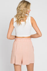 Peach Linen Ruffled Shorts