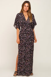 Black Floral V-Neck Maxi Dress