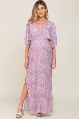 Multi-Color Floral V-Neck Smocked Waist Maternity Maxi Dress