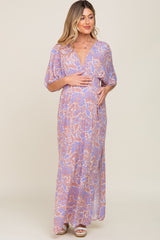 Multi-Color Floral V-Neck Smocked Waist Maternity Maxi Dress