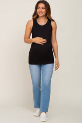 Black Sleeveless Ribbed Maternity Top