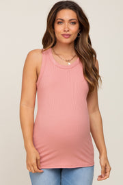 Mauve Sleeveless Ribbed Maternity Top