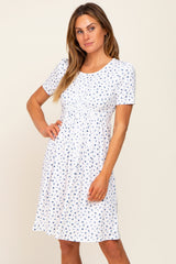 Ivory Floral Smocked Short Sleeve Maternity Dress