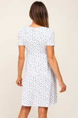 Ivory Floral Smocked Short Sleeve Dress