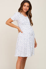 Ivory Floral Smocked Short Sleeve Maternity Dress