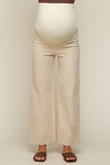 Beige Raw Hem Wide Leg Maternity Jeans