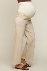 Beige Raw Hem Wide Leg Maternity Jeans