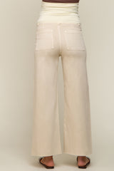 Beige Raw Hem Wide Leg Maternity Jeans