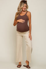 Beige Raw Hem Wide Leg Maternity Jeans