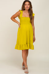 Lime Textured Sleeveless Smocked Maternity Dress