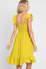 Lime Textured Sleeveless Smocked Dress