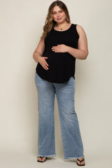 Light Blue Fringe Hem Maternity Plus Wide Leg Jeans