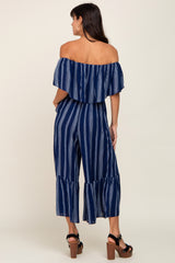 Navy Striped Off Shoulder Jumpsuit