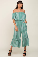 Green Striped Off Shoulder Jumpsuit