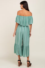 Green Striped Off Shoulder Jumpsuit