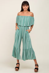 Green Striped Off Shoulder Jumpsuit