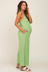 Light Olive Rib Knit Wide Leg Maternity Jumpsuit