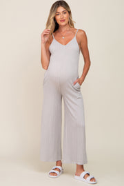 Grey Rib Knit Wide Leg Maternity Jumpsuit