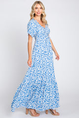 Blue Floral Cinched Bust Maxi Dress