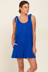 Royal Blue Knot Strap Maternity Romper