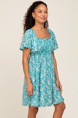 Teal Floral Smocked Dress