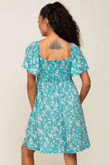 Teal Floral Smocked Dress