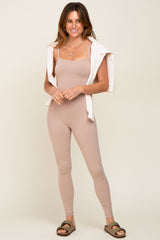 Taupe Ribbed Sleeveless Jumpsuit