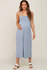 Light Blue Sleeveless Cropped Maternity Jumpsuit