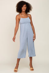 Light Blue Sleeveless Cropped Maternity Jumpsuit