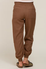 Brown Smocked Maternity Joggers