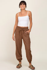 Brown Smocked Maternity Joggers