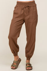 Brown Smocked Joggers