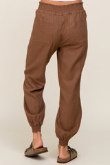 Brown Smocked Joggers