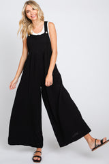 Black Pocket Front Maternity Wide Leg Jumpsuit