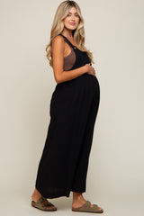 Black Pocket Front Maternity Wide Leg Jumpsuit