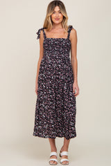 Black Micro Floral Smocked Maternity Dress