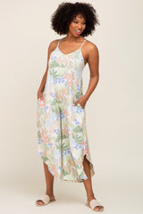 Pastel Leaf Print Maternity Jumpsuit