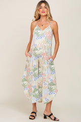 Pastel Leaf Print Maternity Jumpsuit