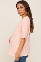 Peach Short Sleeve Pocketed Maternity Top